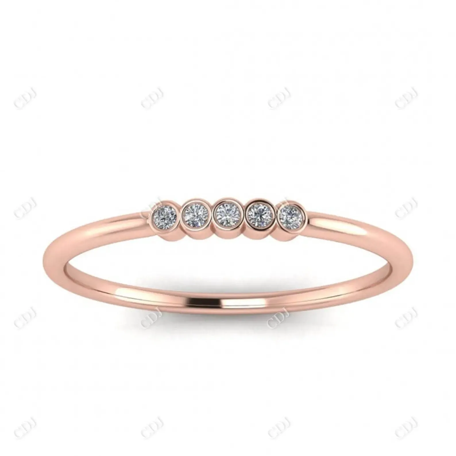 0.03CT Round Cut CVD Diamond Unique Bezel Set Stackable Ring