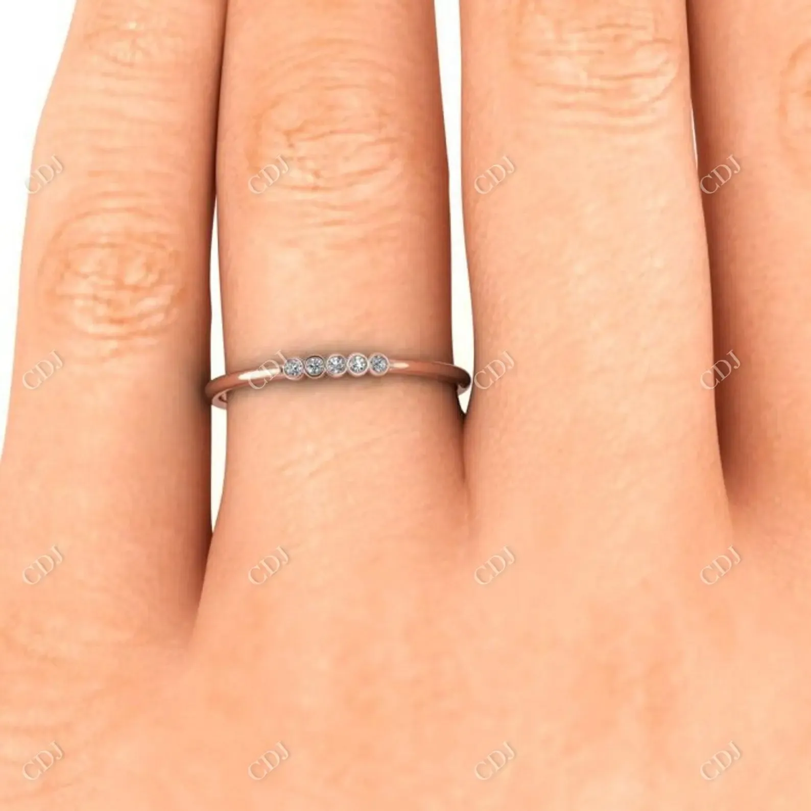 0.03CT Round Cut CVD Diamond Unique Bezel Set Stackable Ring