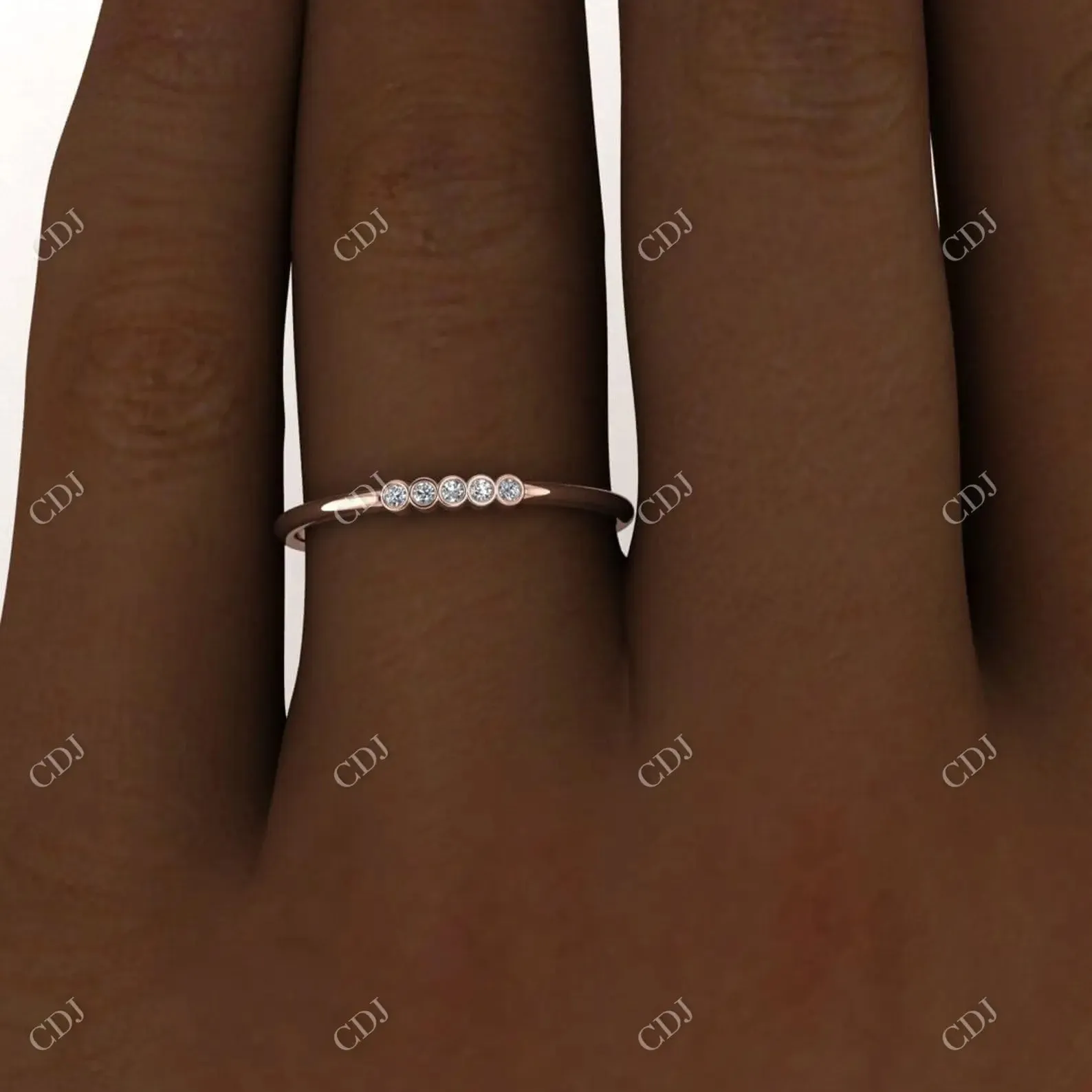 0.03CT Round Cut CVD Diamond Unique Bezel Set Stackable Ring