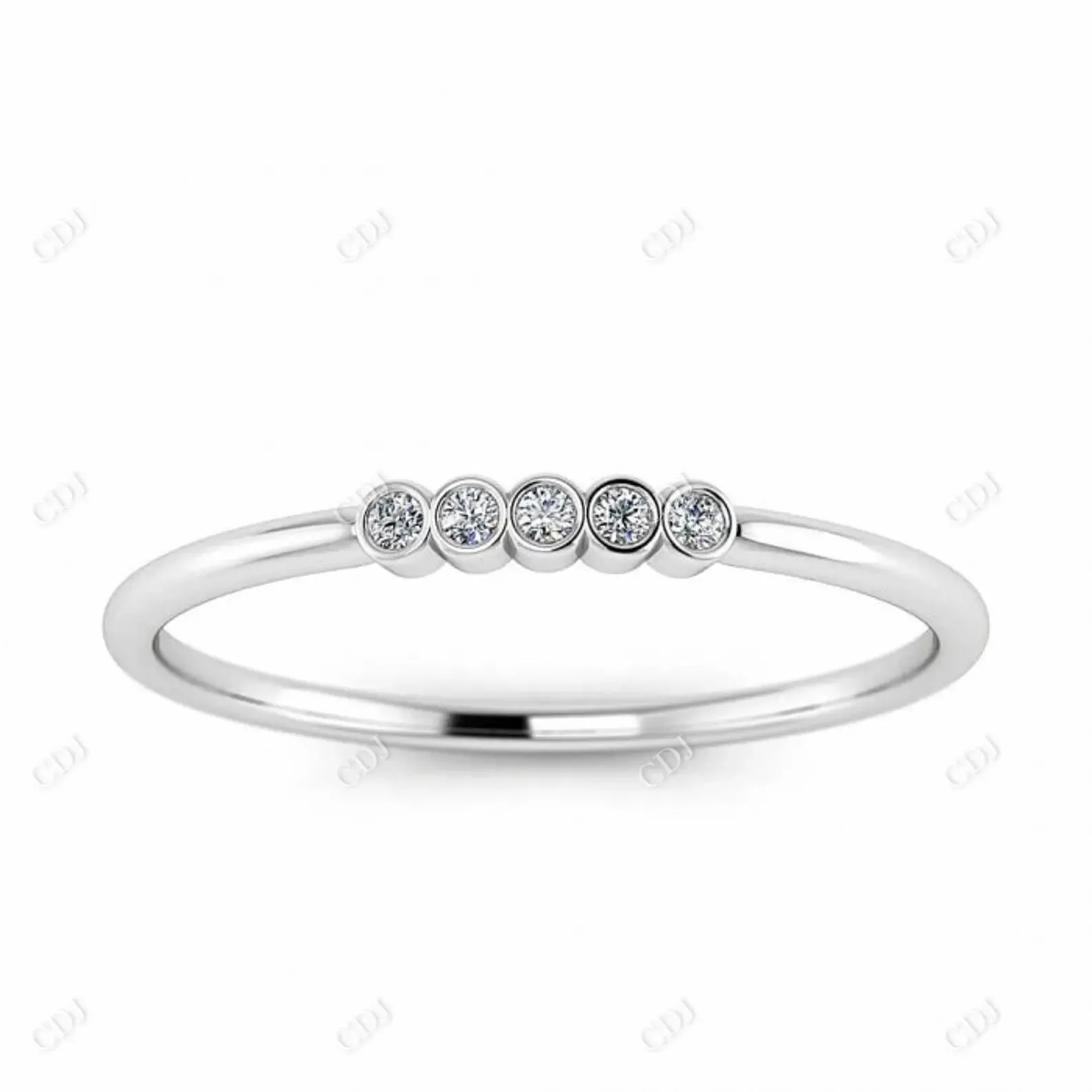 0.03CT Round Cut CVD Diamond Unique Bezel Set Stackable Ring