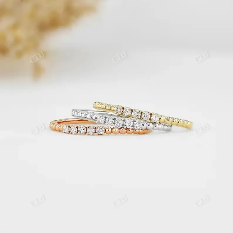 0.07CTW Lab Grown Diamond Thin Beaded Stackable Ring Band