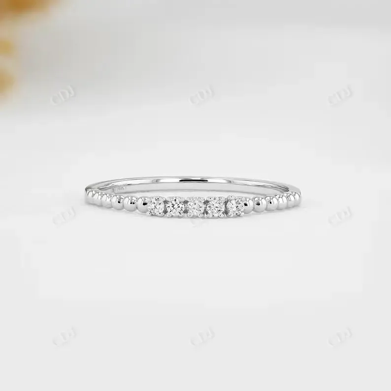 0.07CTW Lab Grown Diamond Thin Beaded Stackable Ring Band