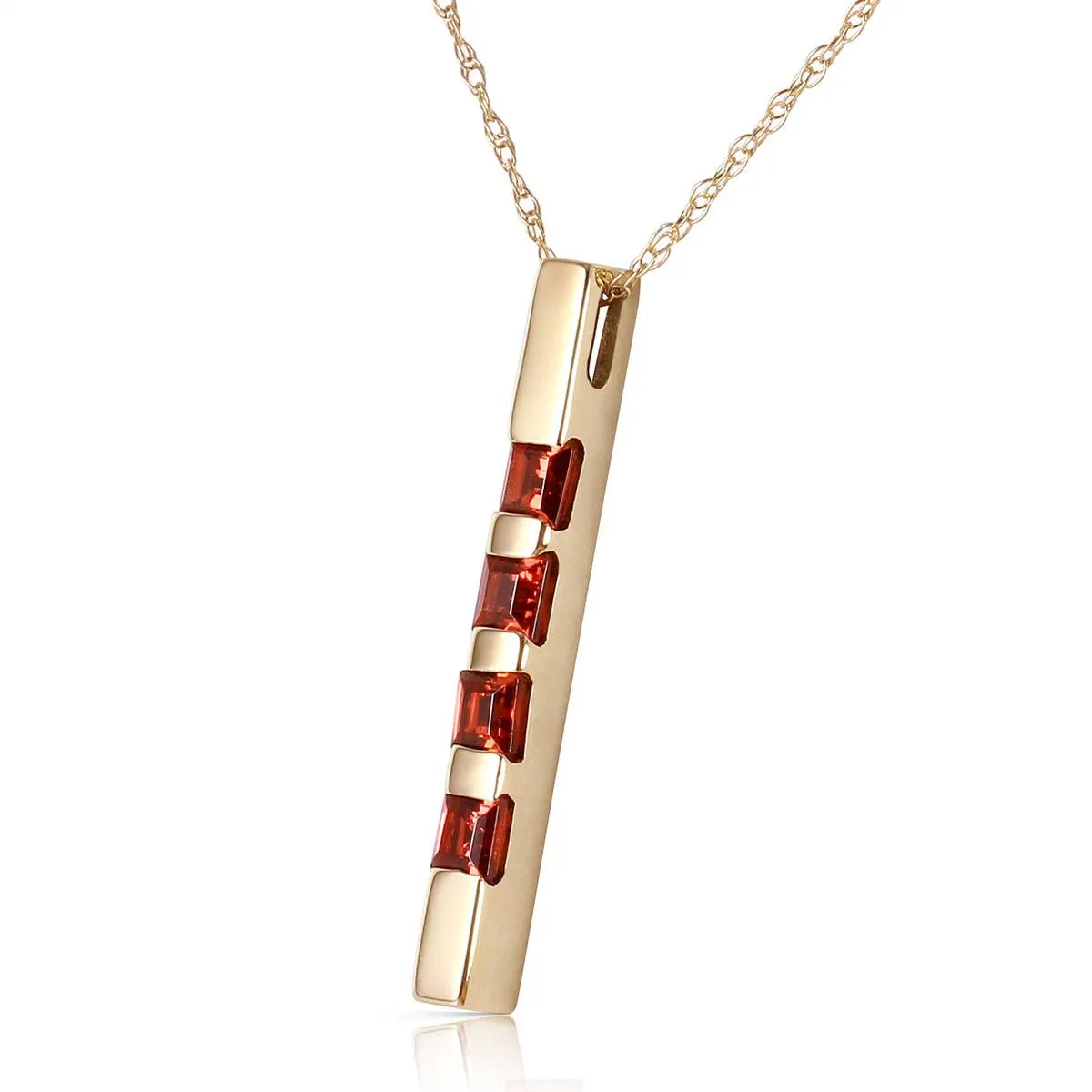 0.35 Carat 14K Solid Yellow Gold Necklace Bar Natural Garnet