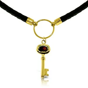 0.5 Carat 14K Solid Yellow Gold Leather Key Necklace Garnet