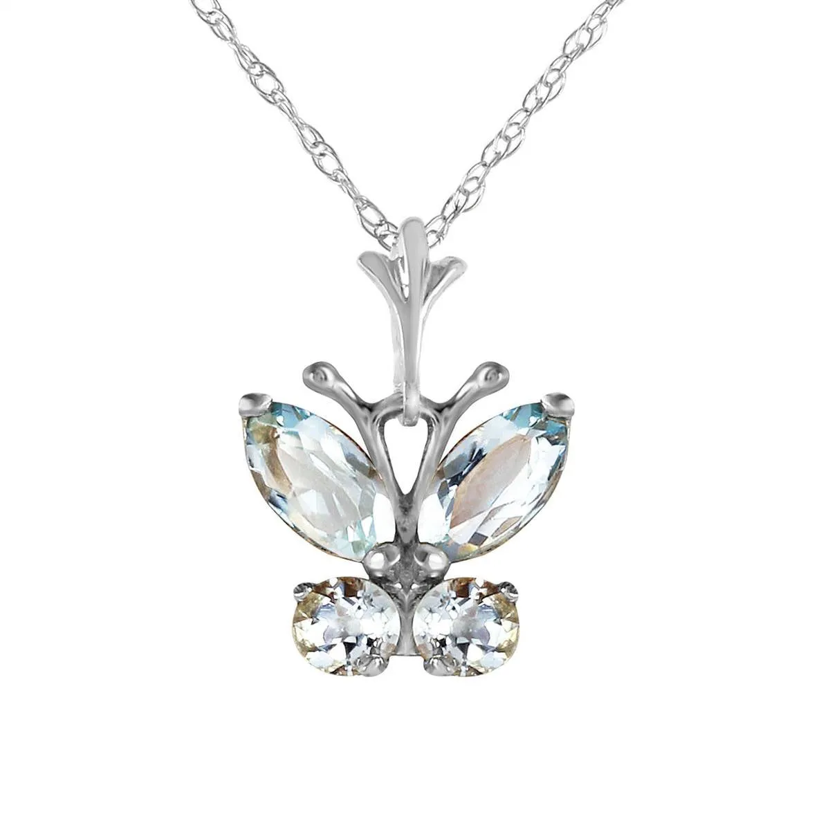 0.6 Carat 14K Solid White Gold Butterfly Necklace Aquamarine