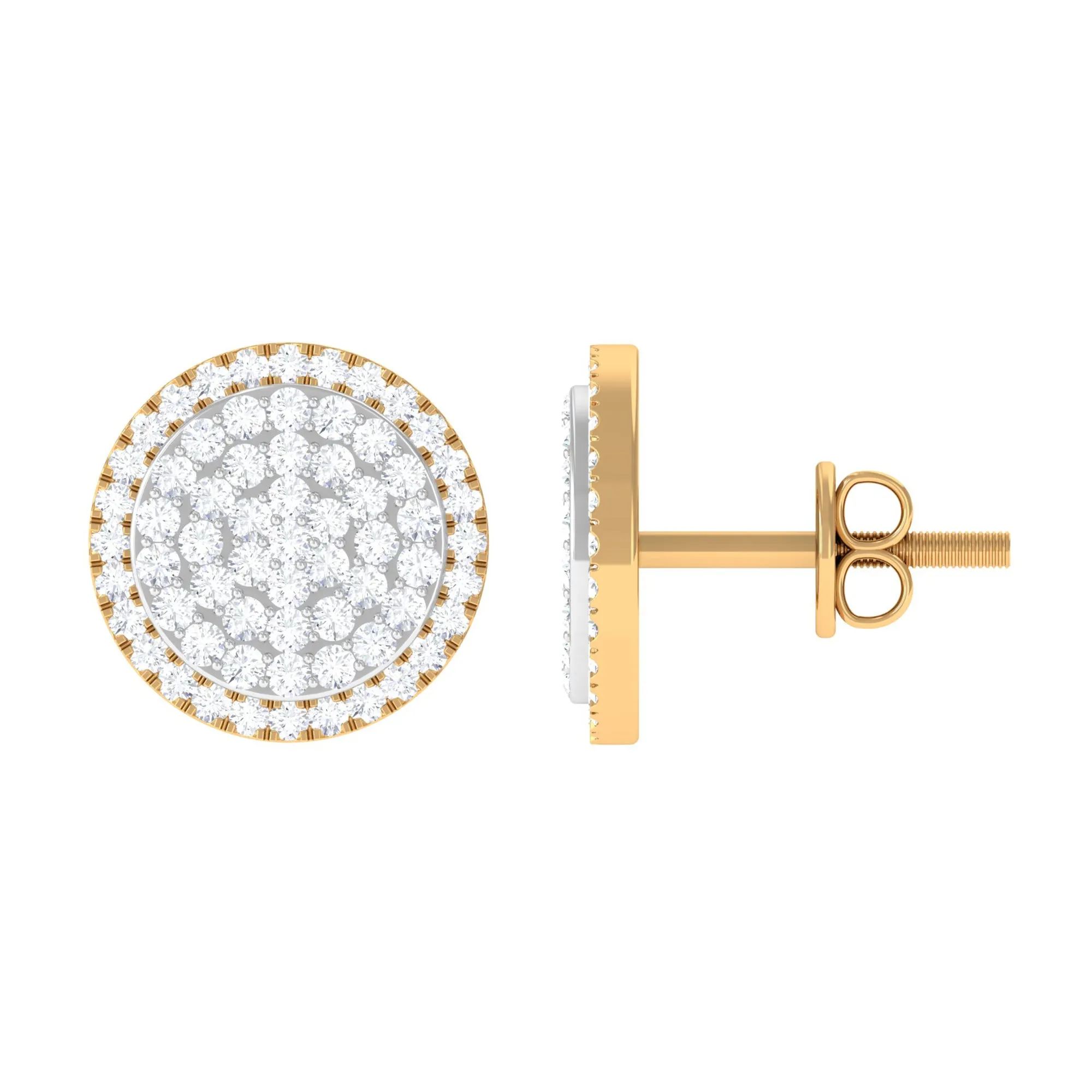 1 CT Round Zircon Cluster Cocktail Stud Earrings in Gold