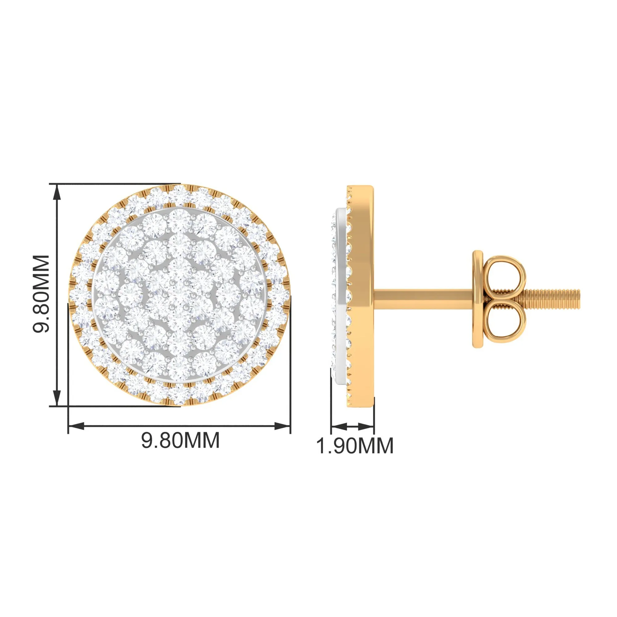 1 CT Round Zircon Cluster Cocktail Stud Earrings in Gold