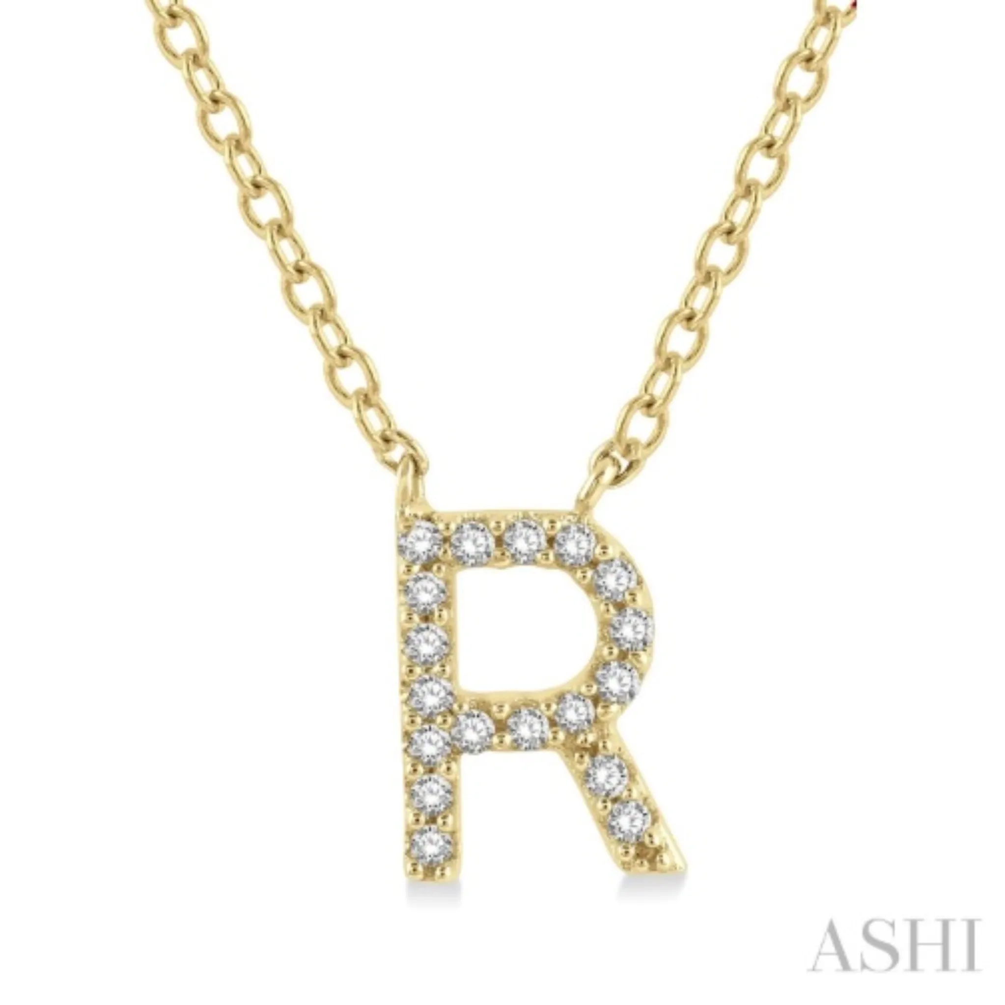 10K Gold "R" Diamond Initial Necklace