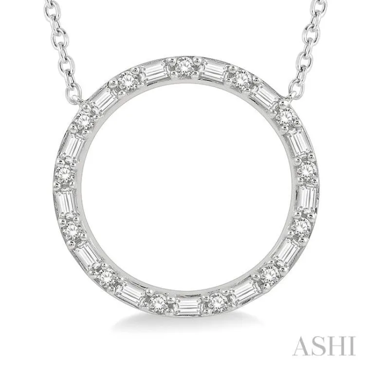 1/2 ctw Circle Baguette and Round Cut Diamond Necklace in 14K White Gold