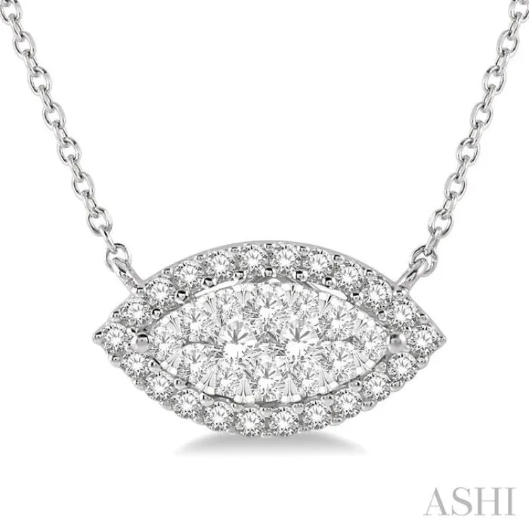 1/2 ctw Marquise Shape Round Cut Diamond Lovebright Necklace in 14K White Gold