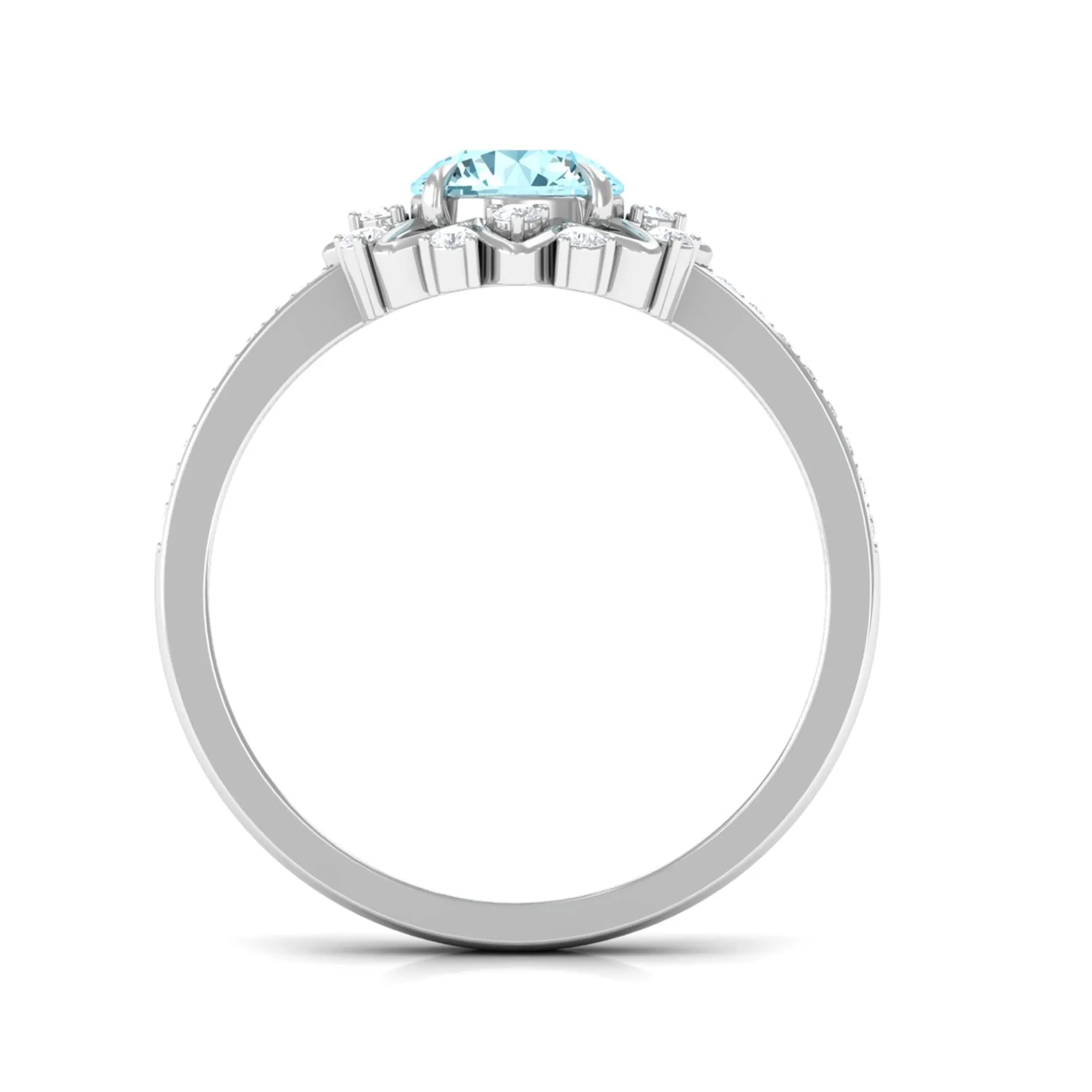 1.25 CT Aquamarine Floral Engagement Ring with Diamond Side Stones