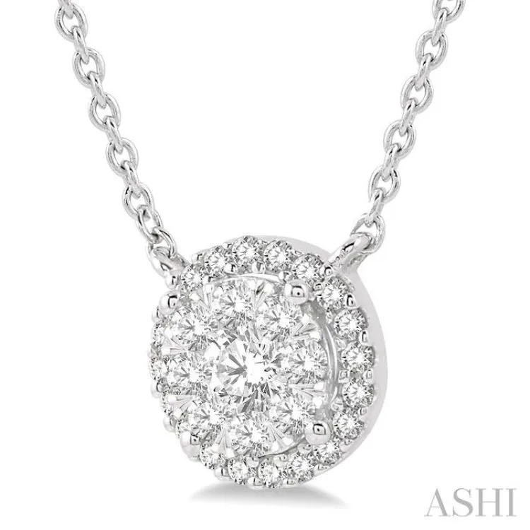 1/3 ctw Circular Round Cut Diamond Lovebright Necklace in 14K White Gold