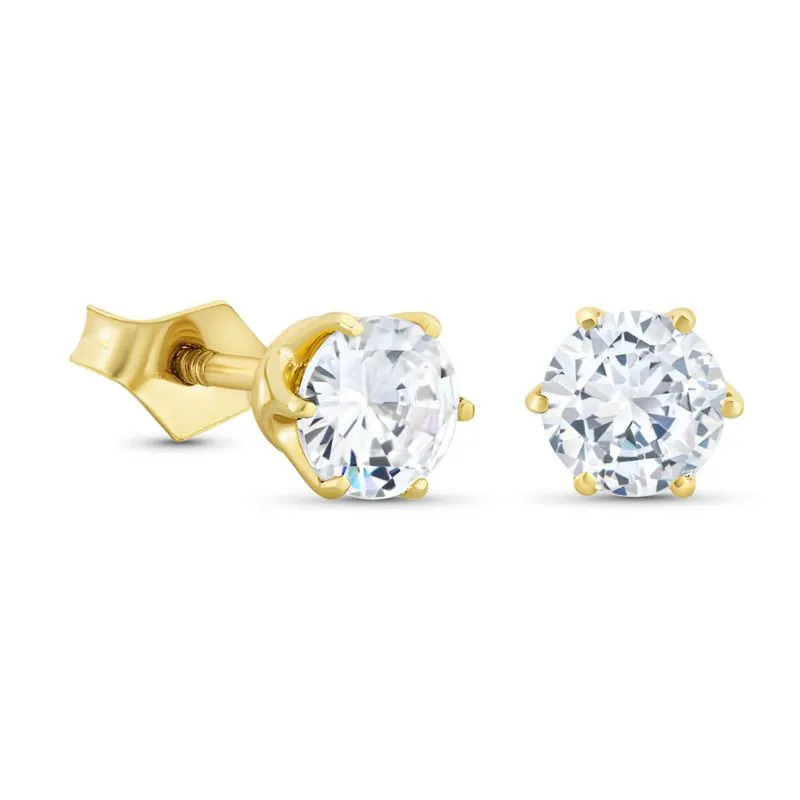 14 -Carat Gold Earrings In a 5 mm White Zircon Inlay