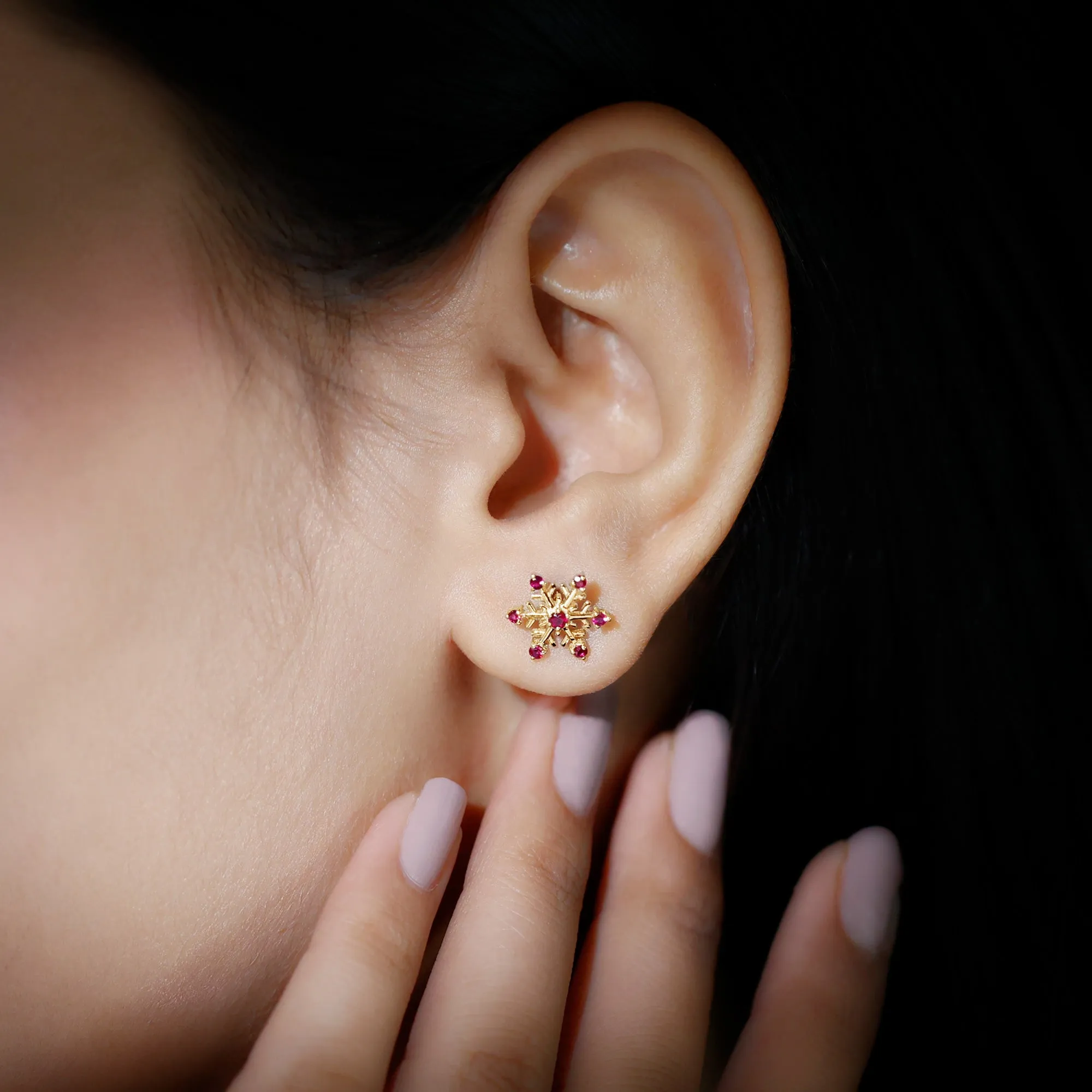 1/4 CT Ruby Snowflake Stud Earrings