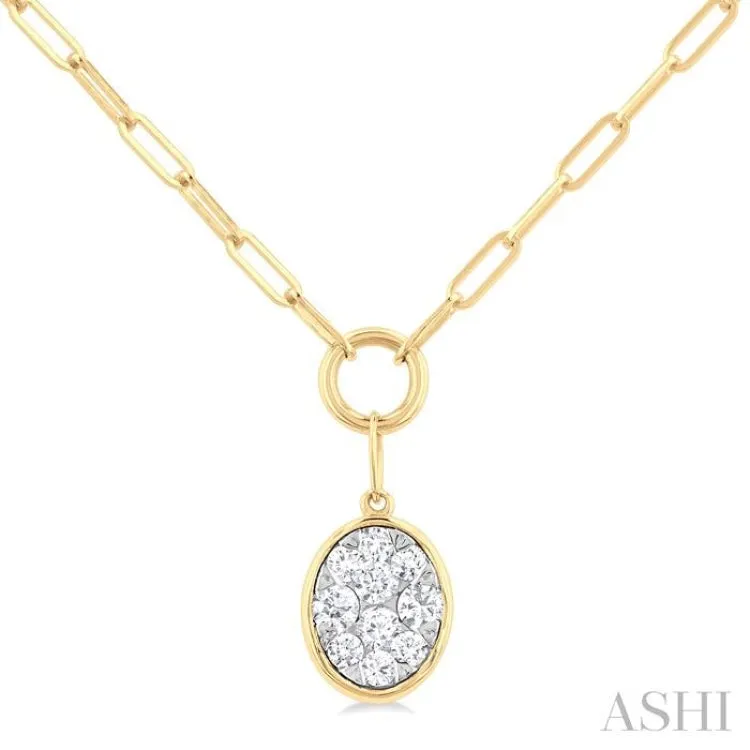 1/4 ctw Lovebright Oval Shape Round Cut Diamond Paper Clip Necklace in 14K Yellow & White Gold