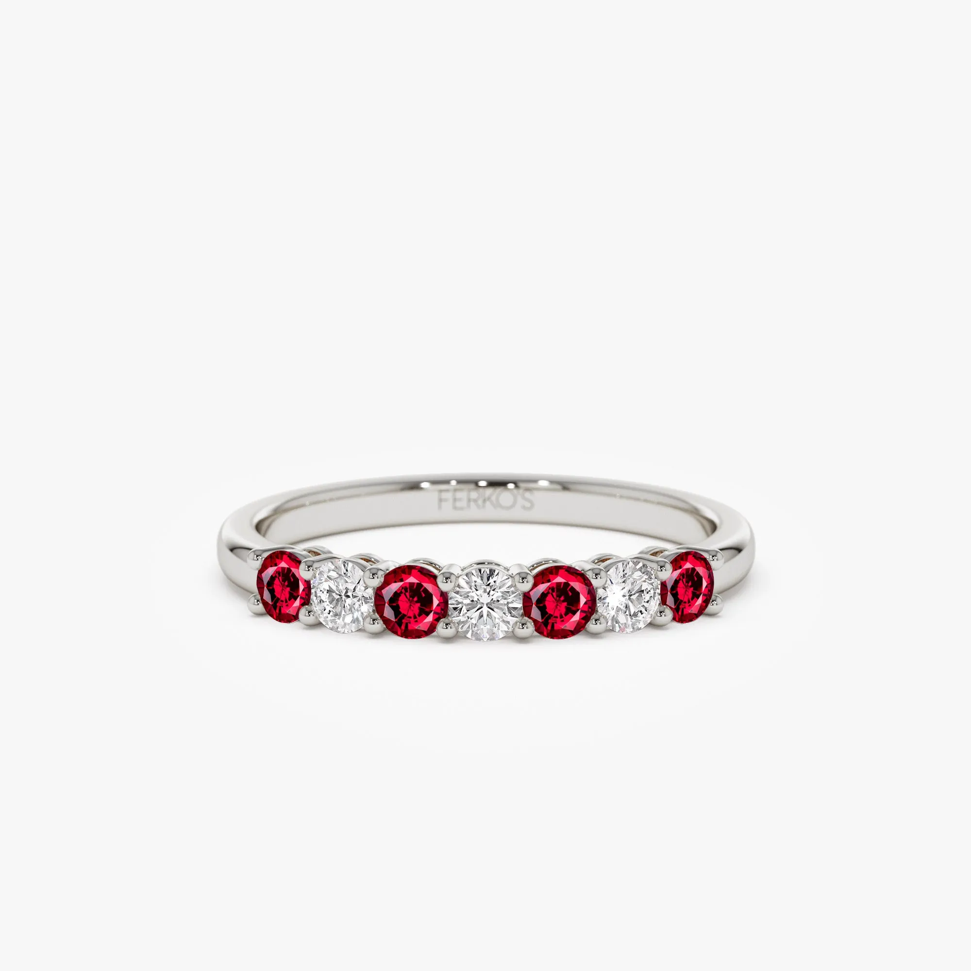 14k 7 Stone Basket Setting Diamond and Ruby Wedding Ring