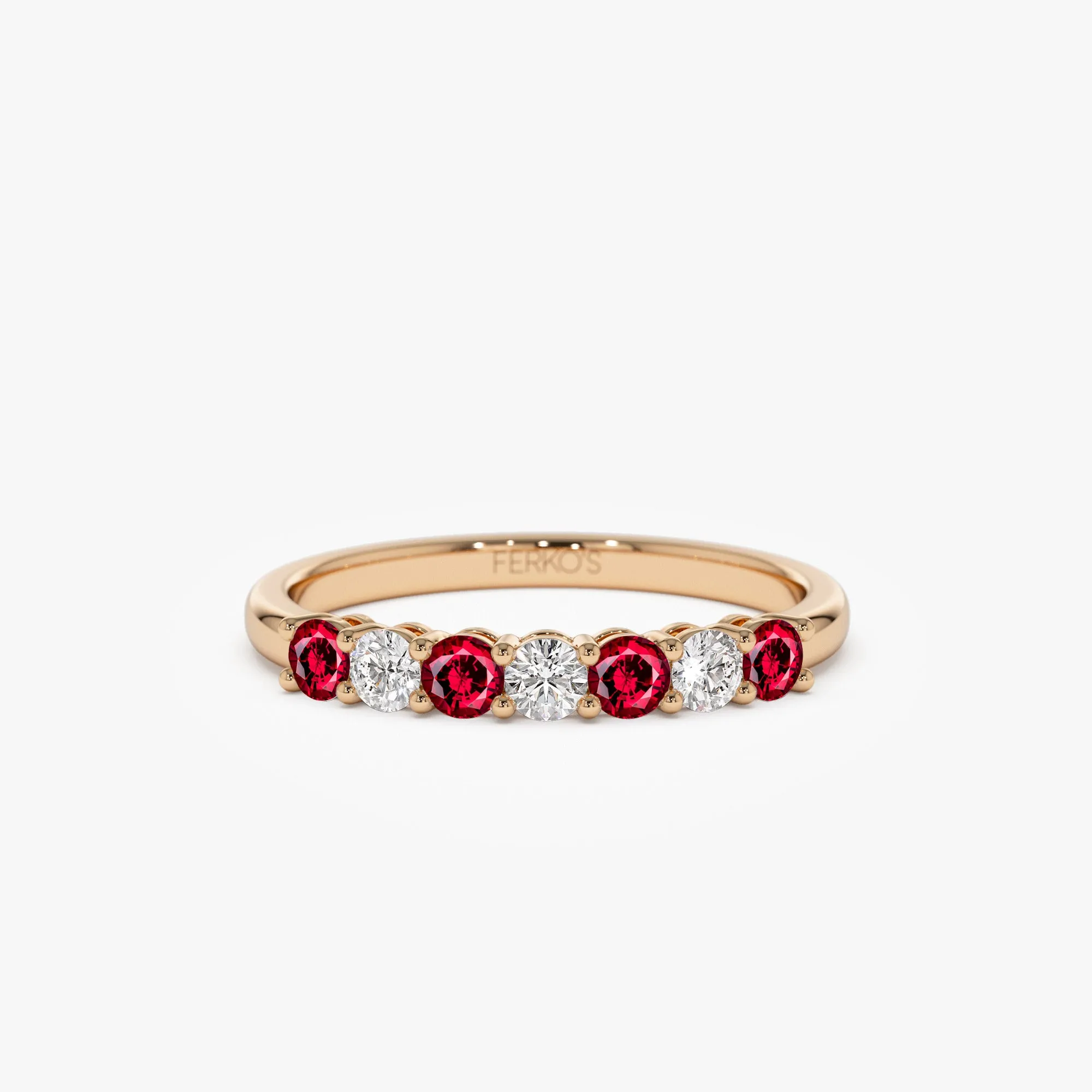 14k 7 Stone Basket Setting Diamond and Ruby Wedding Ring