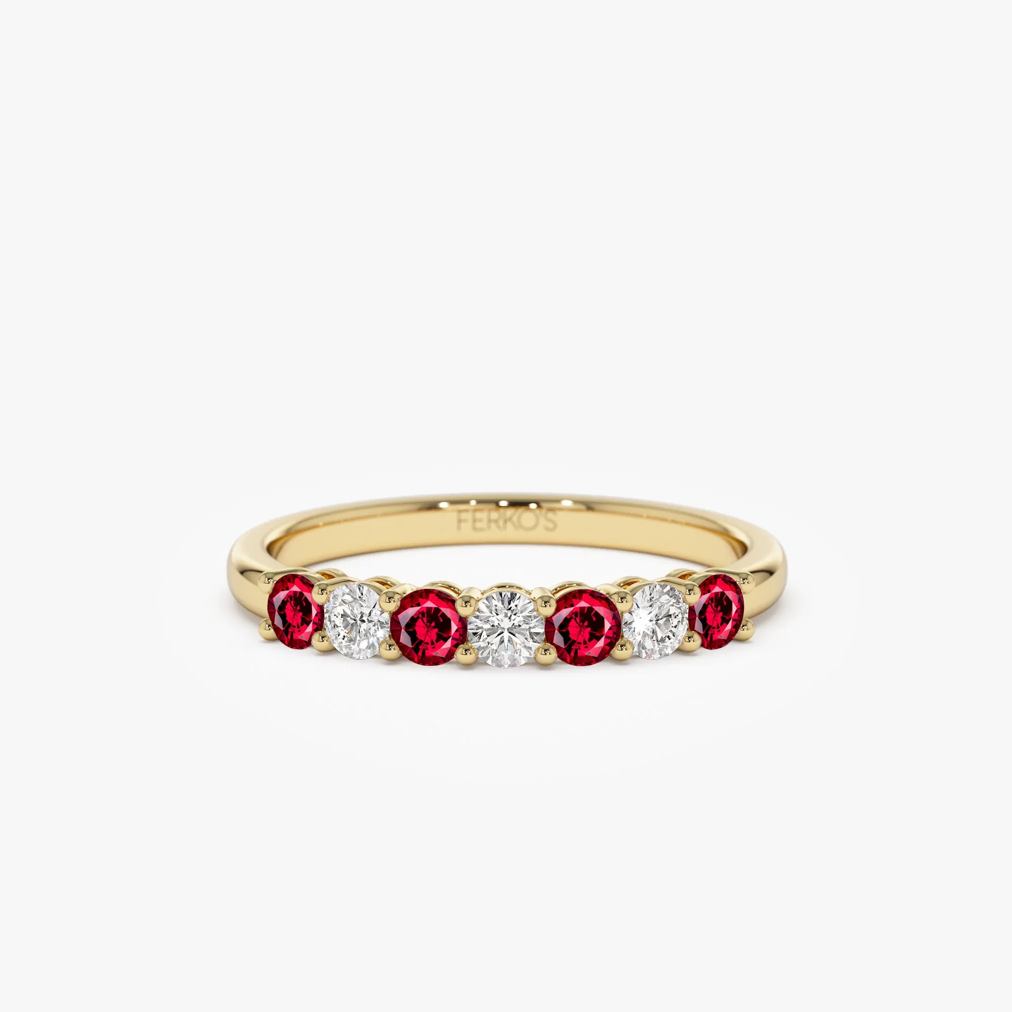 14k 7 Stone Basket Setting Diamond and Ruby Wedding Ring