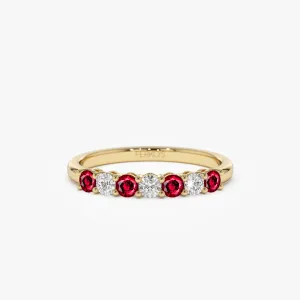 14k 7 Stone Basket Setting Diamond and Ruby Wedding Ring