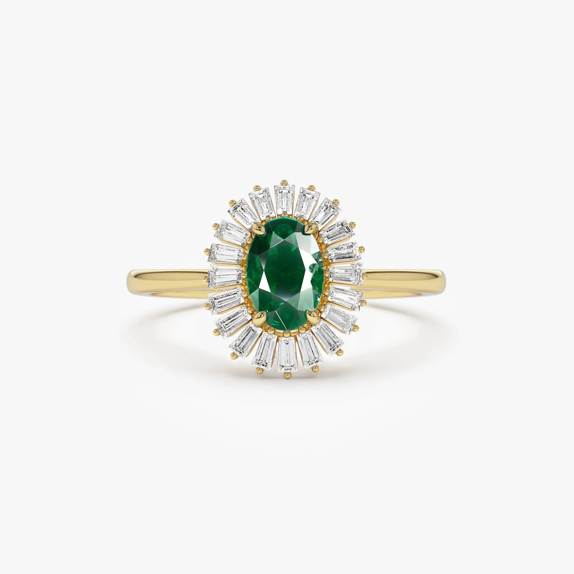 14k Baguette Diamond Ballerina Oval Emerald Ring