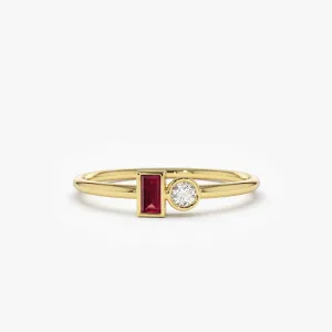 14k Baguette Ruby and Diamond Ring