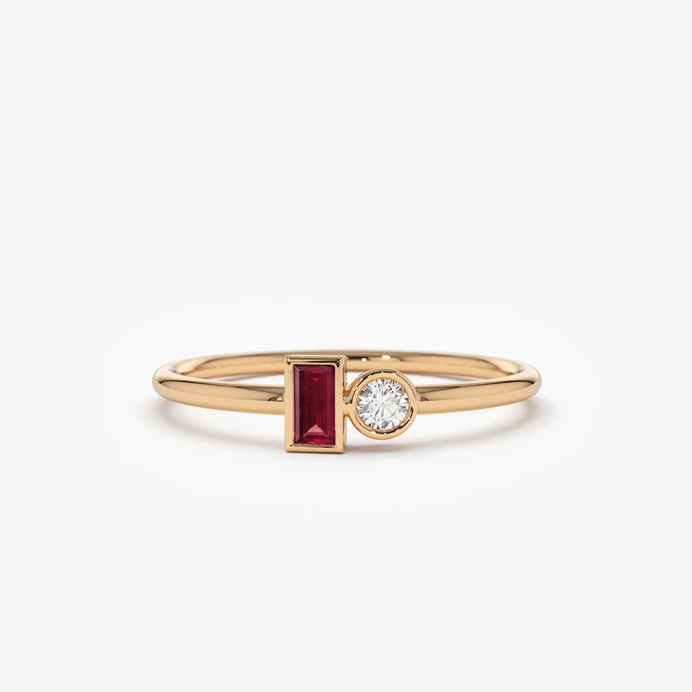 14k Baguette Ruby and Diamond Ring