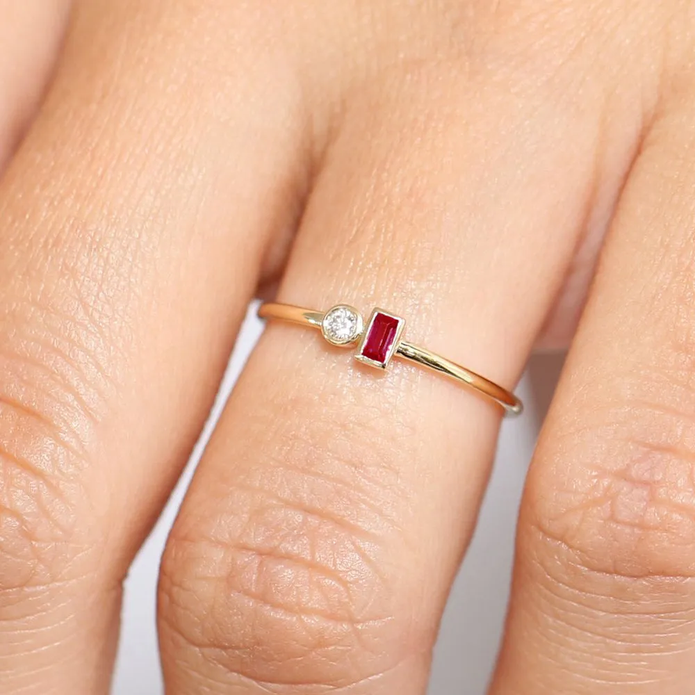 14k Baguette Ruby and Diamond Ring