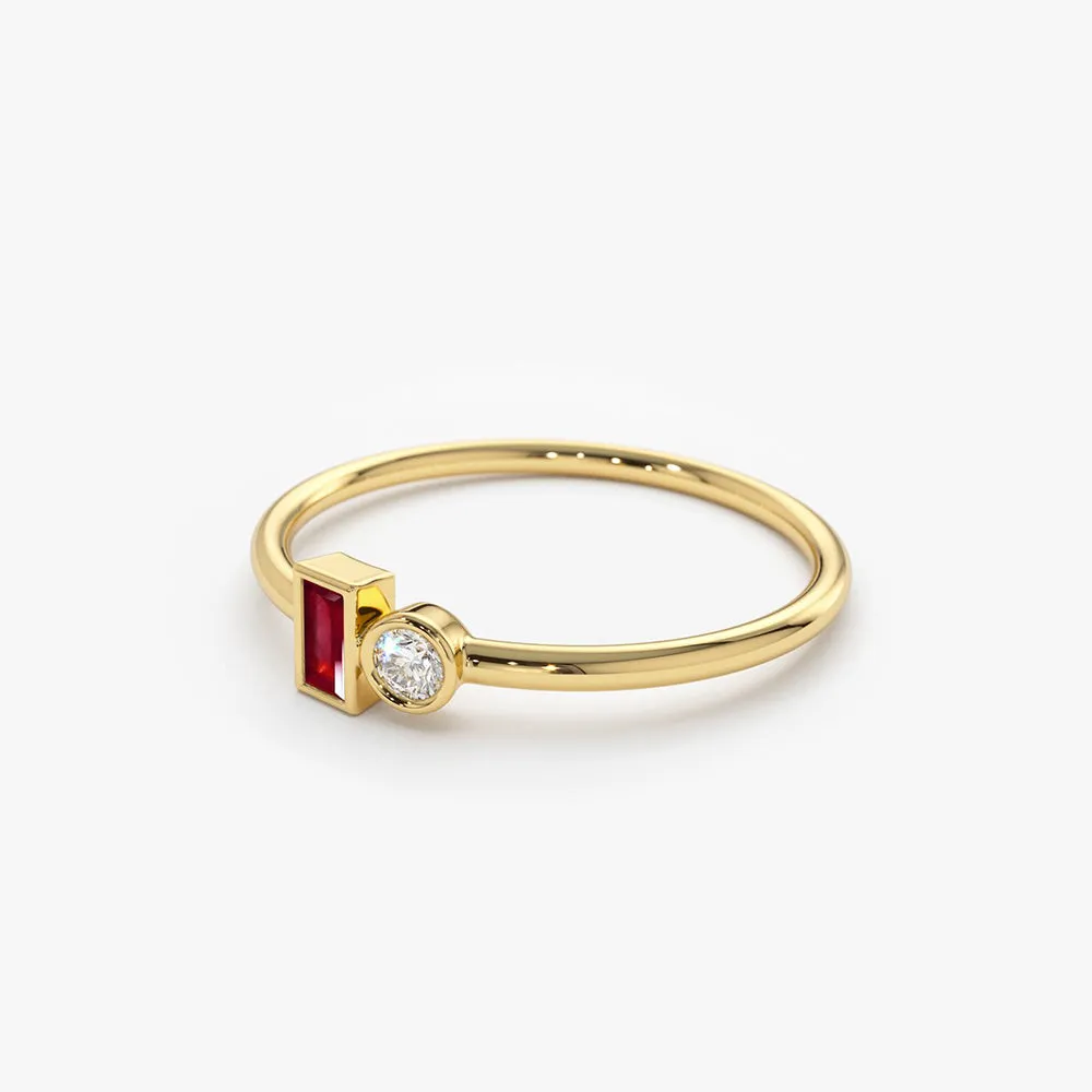 14k Baguette Ruby and Diamond Ring