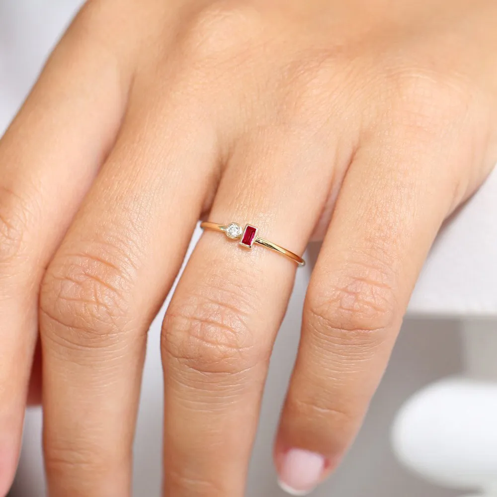 14k Baguette Ruby and Diamond Ring