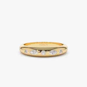 14k Dome Marquise and Round Diamonds Flush Setting Ring