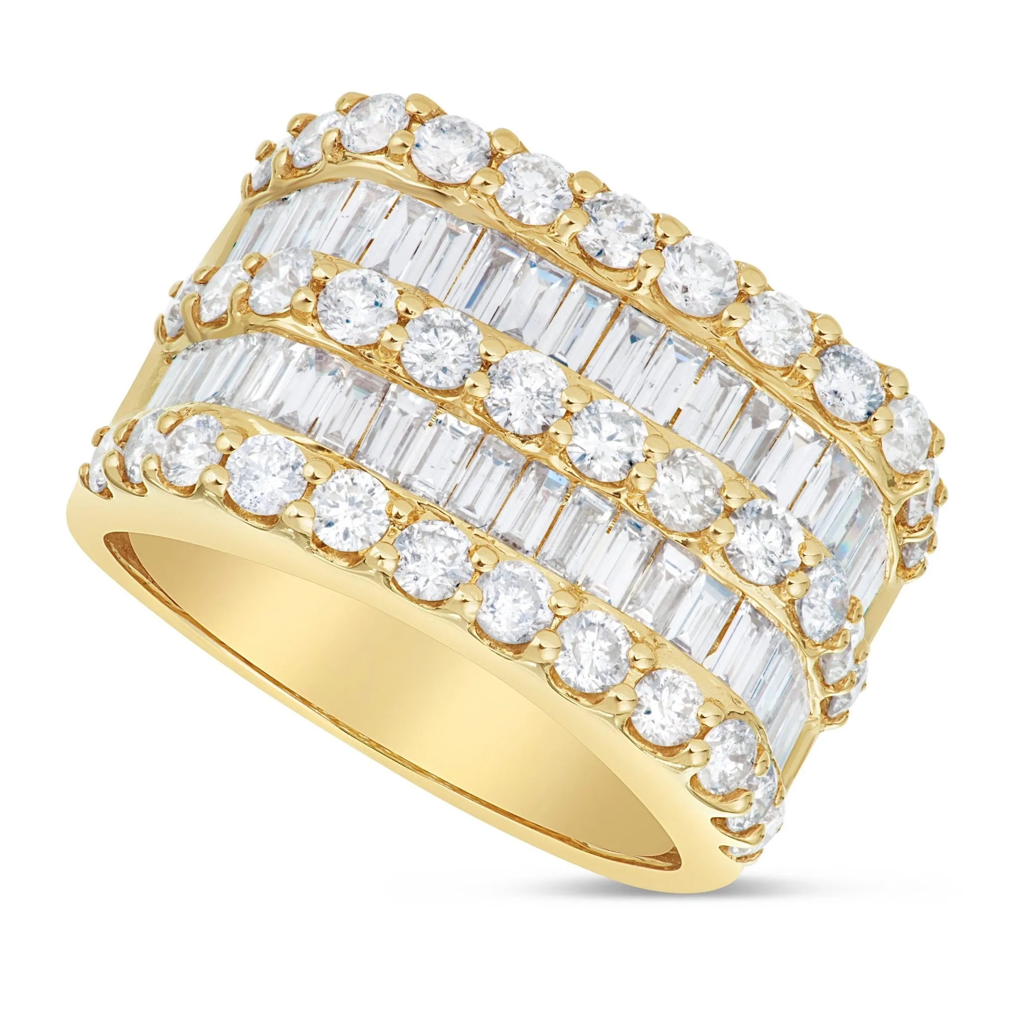 14K Gold 4.12ct Baguette Diamond Half Eternity Statement Ring