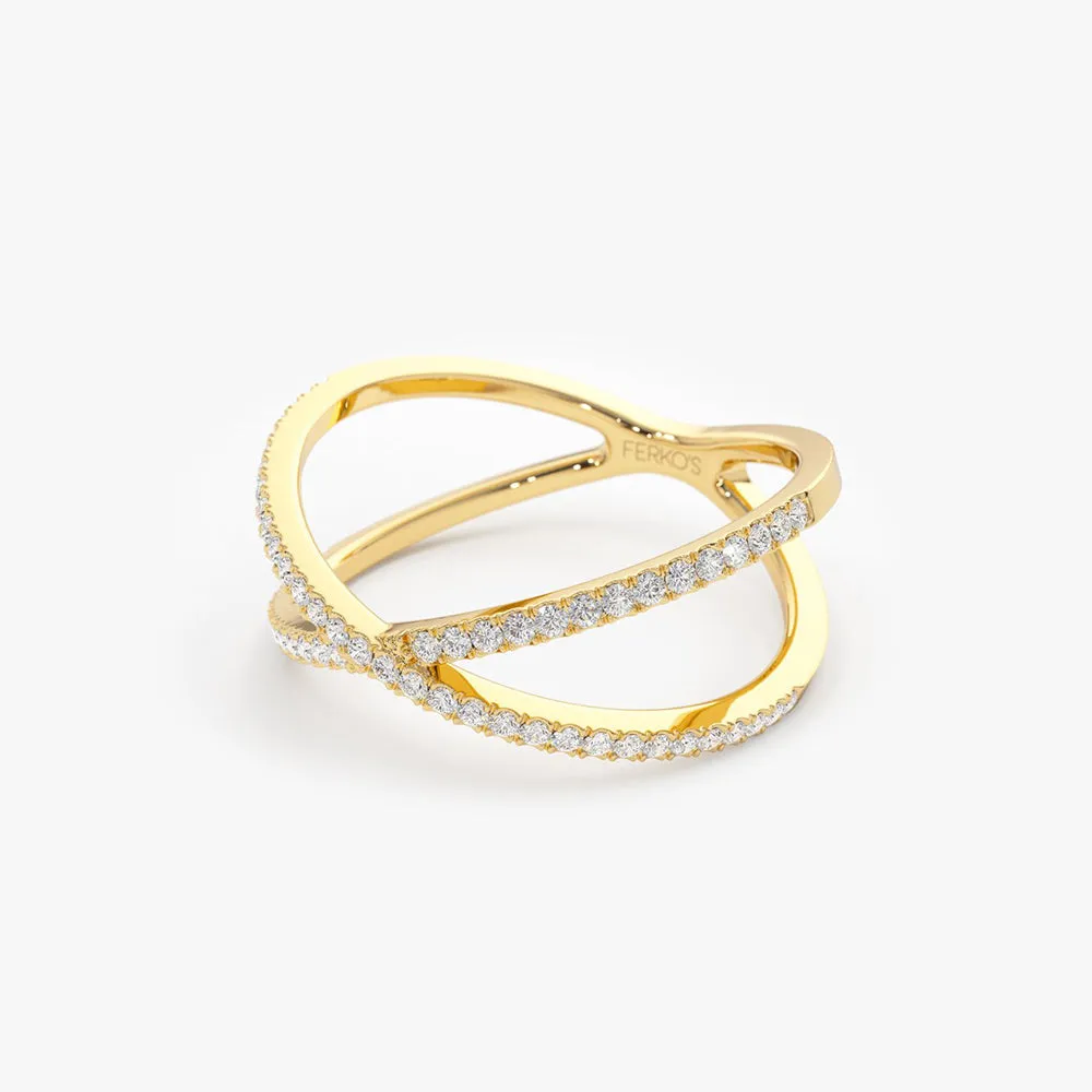 14K Gold Diamond Criss Cross Pave Ring