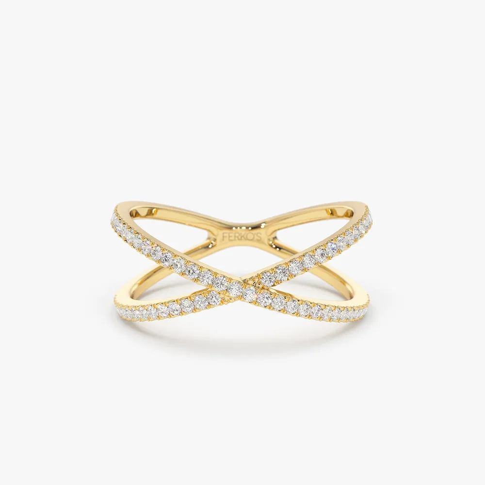 14K Gold Diamond Criss Cross Pave Ring