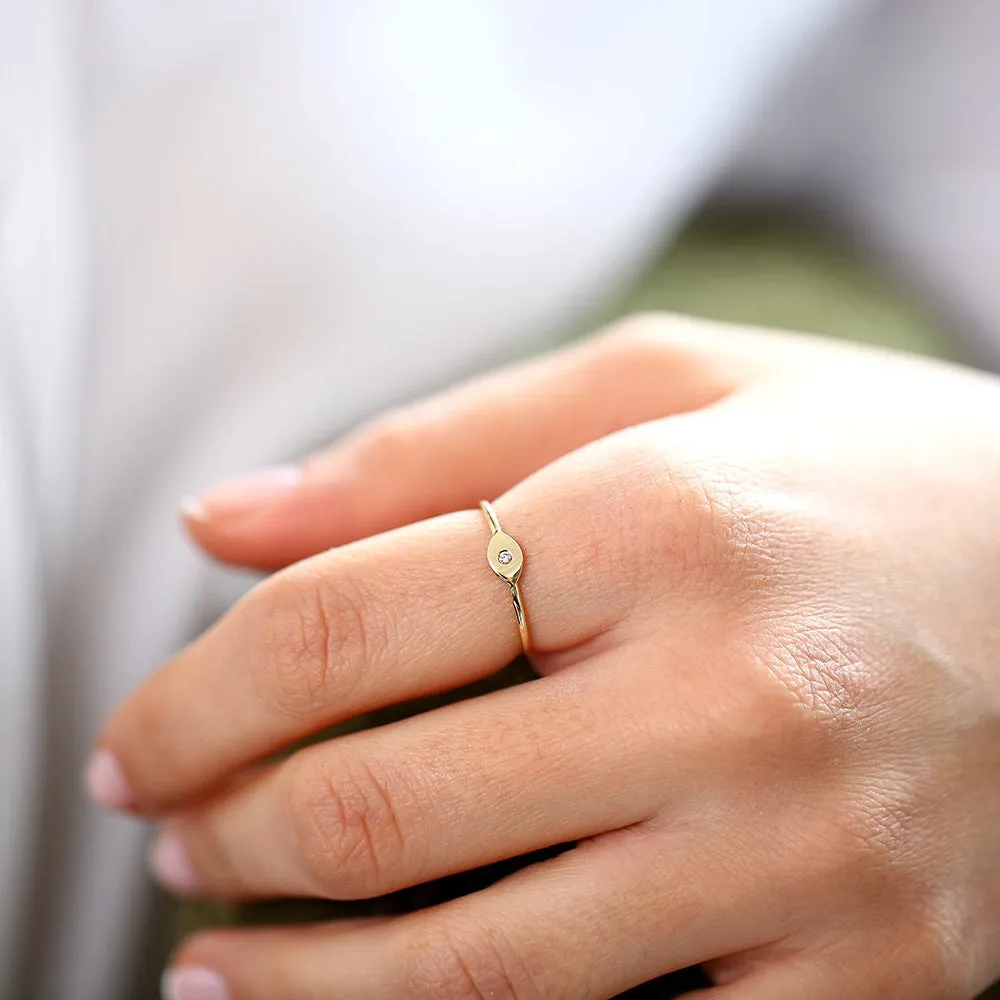 14K Gold Evil Eye Diamond Ring