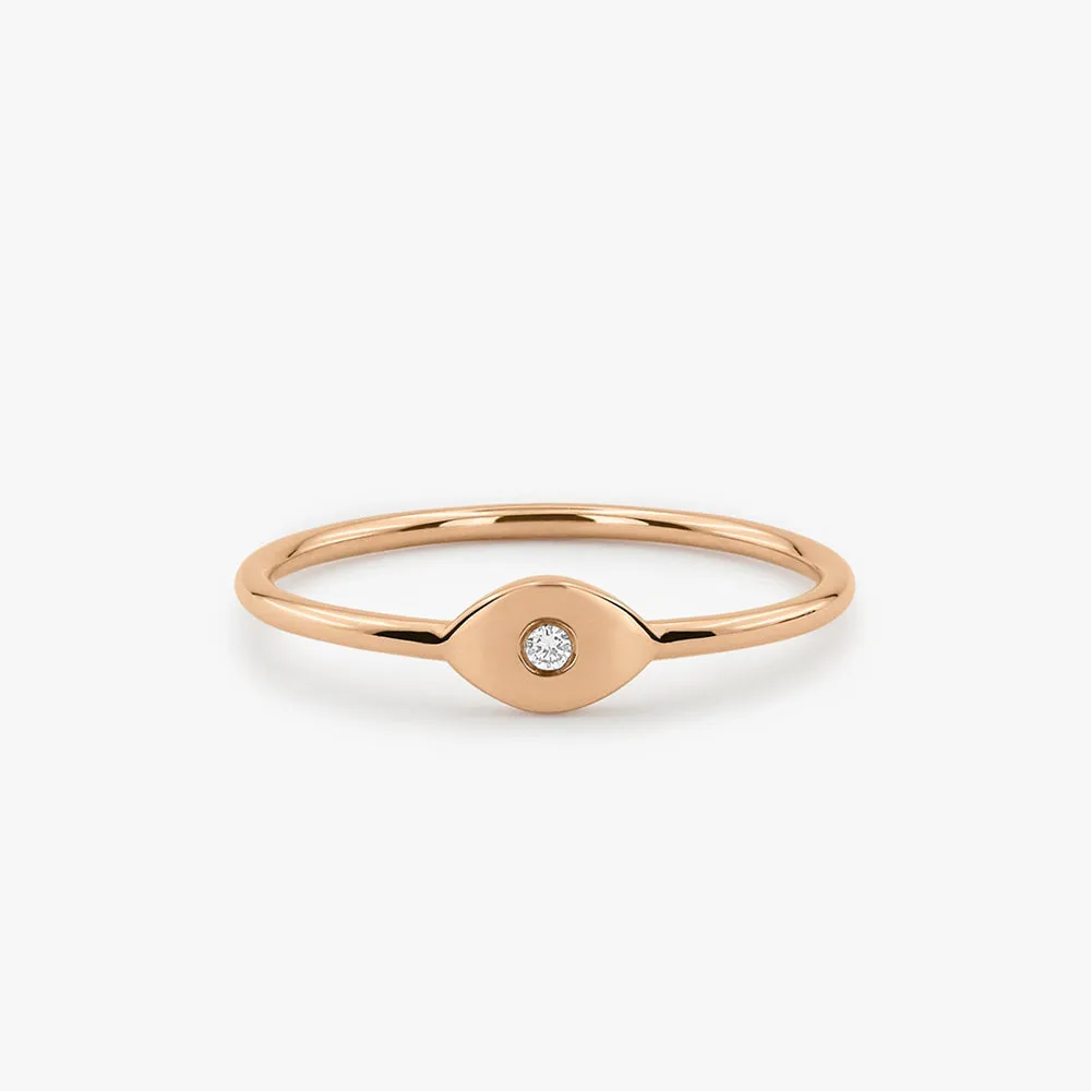 14K Gold Evil Eye Diamond Ring