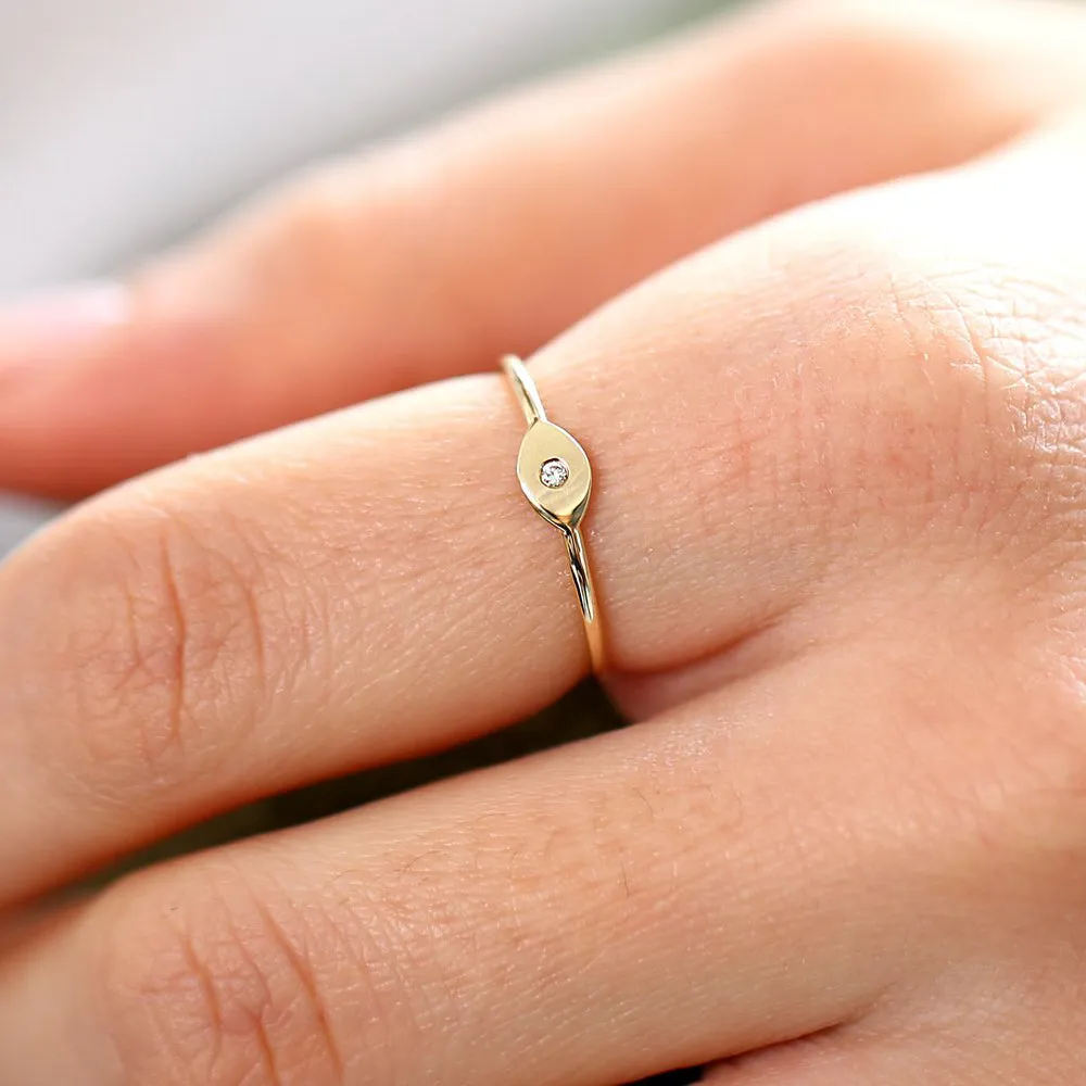 14K Gold Evil Eye Diamond Ring