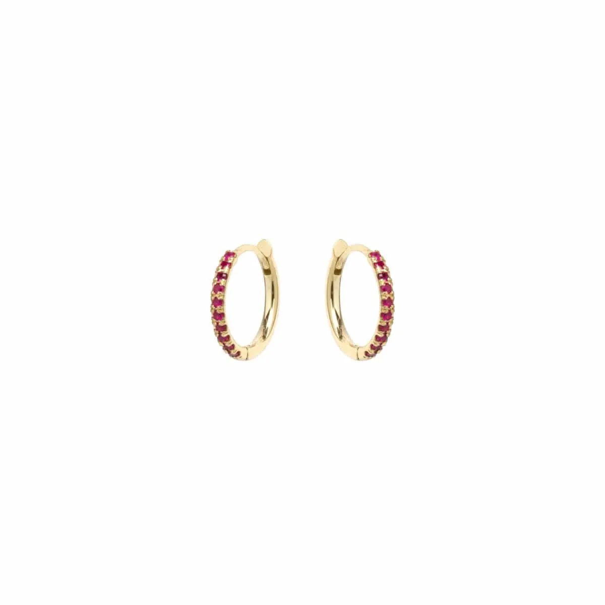 14k gold pave ruby medium hinge huggie hoops