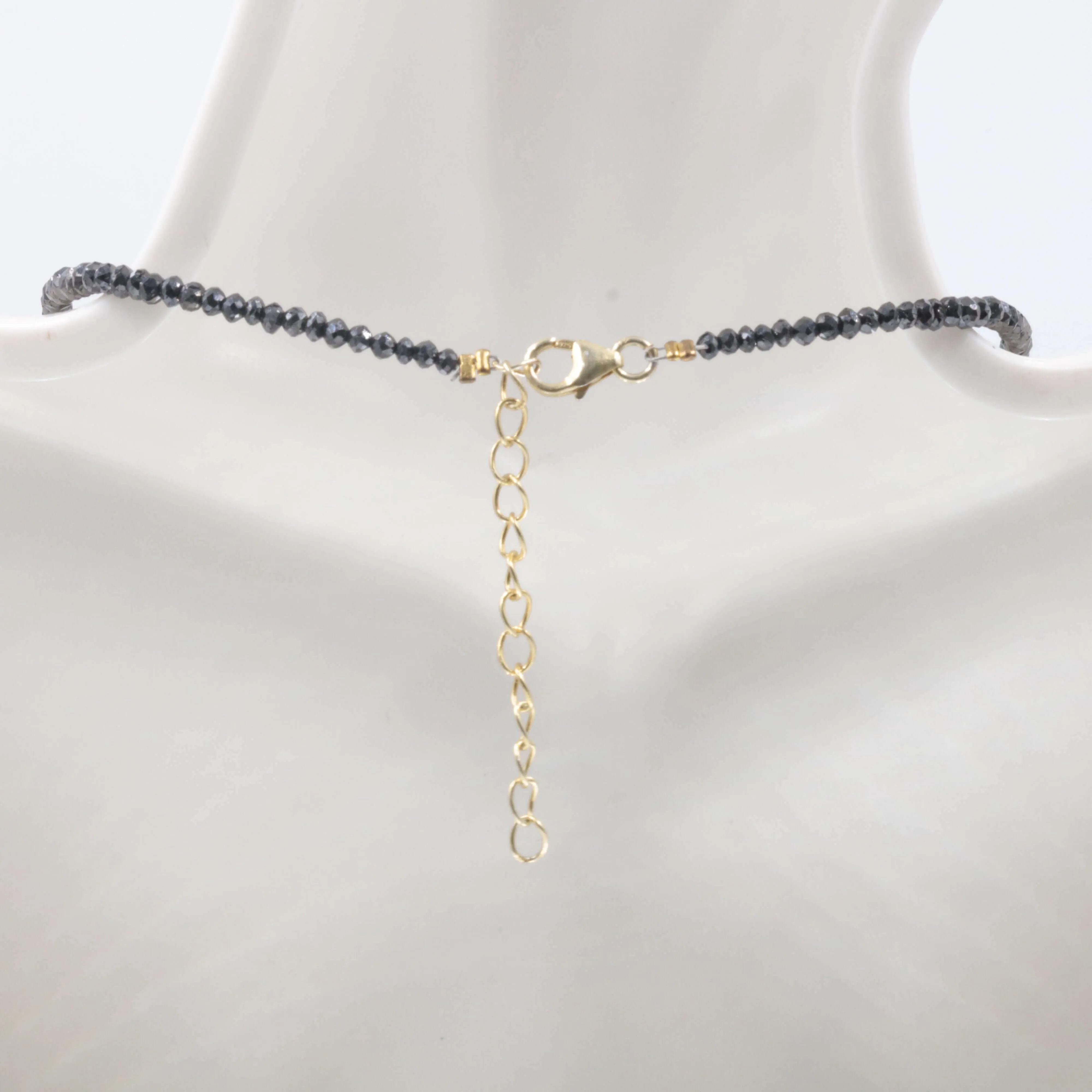 14K Gold Plated Natural Black Diamond Faceted Beador April Beads Necklace Black Diamond Necklace for Women Natural Black Diamond SKU: 6141197