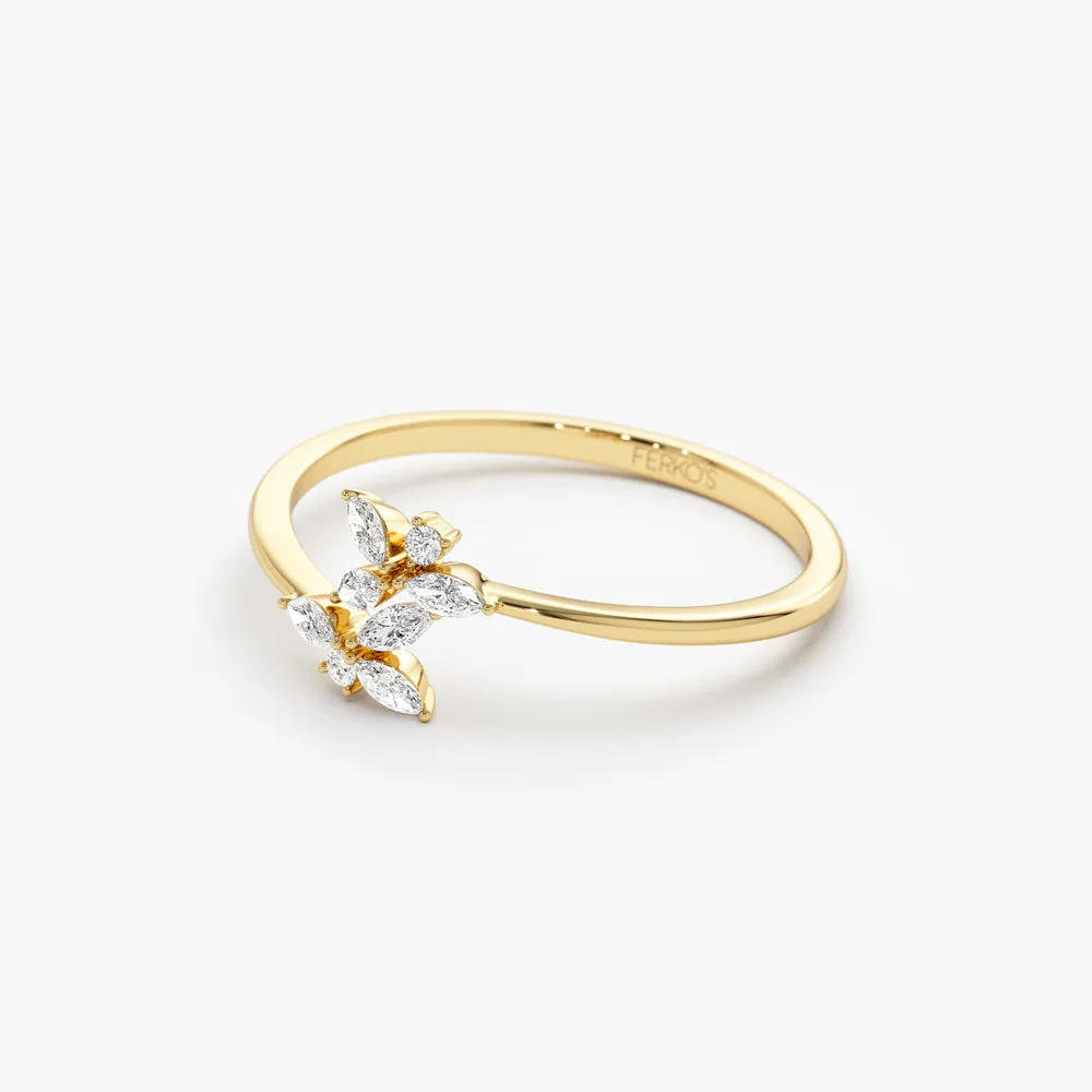 14k Marquise Diamond Trendy Stackable Ring