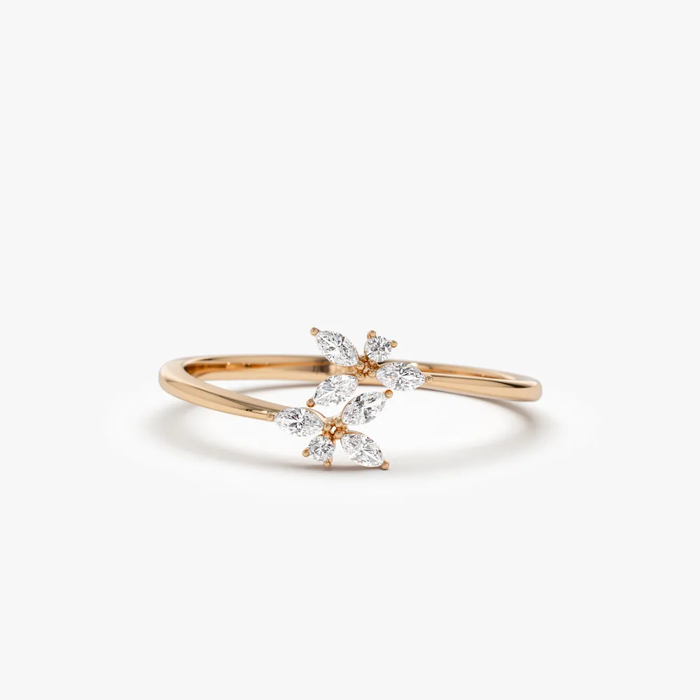 14k Marquise Diamond Trendy Stackable Ring