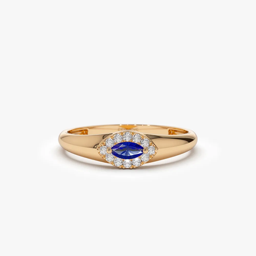 14k Marquise Sapphire Ring in Halo Setting