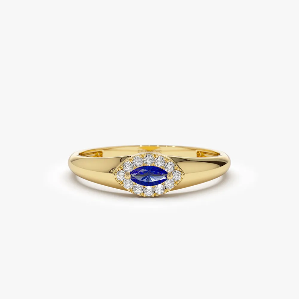 14k Marquise Sapphire Ring in Halo Setting