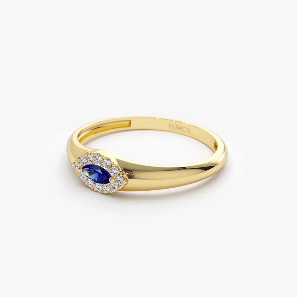 14k Marquise Sapphire Ring in Halo Setting