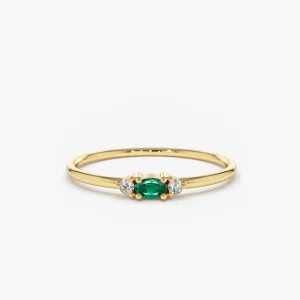 14K Mini Oval Emerald Ring with Diamonds