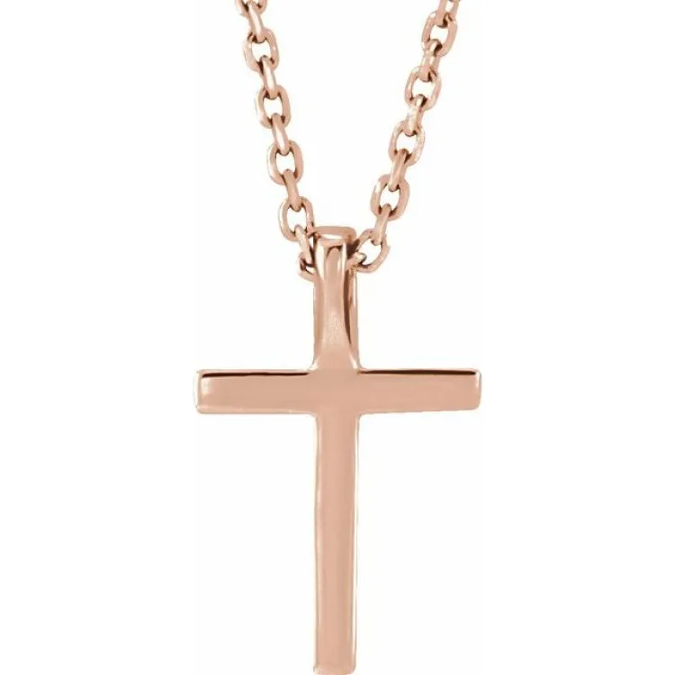 14K Rose .06 CTW Lab-Grown Diamond Petite Cross 16" Necklace