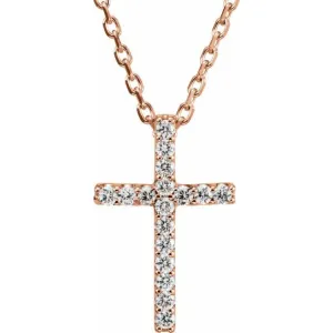 14K Rose .06 CTW Lab-Grown Diamond Petite Cross 16" Necklace