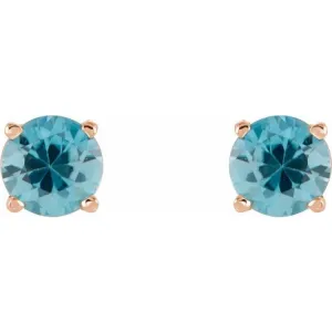 14K Rose 5 mm Natural Blue Zircon Stud Earrings