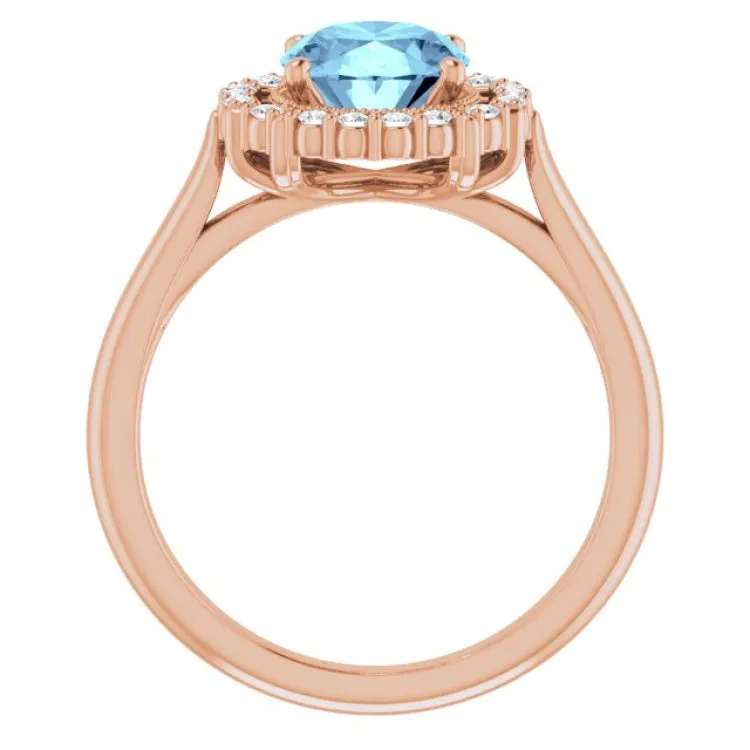 14K Rose Natural Aquamarine & 1/6 CTW Natural Diamond Ring