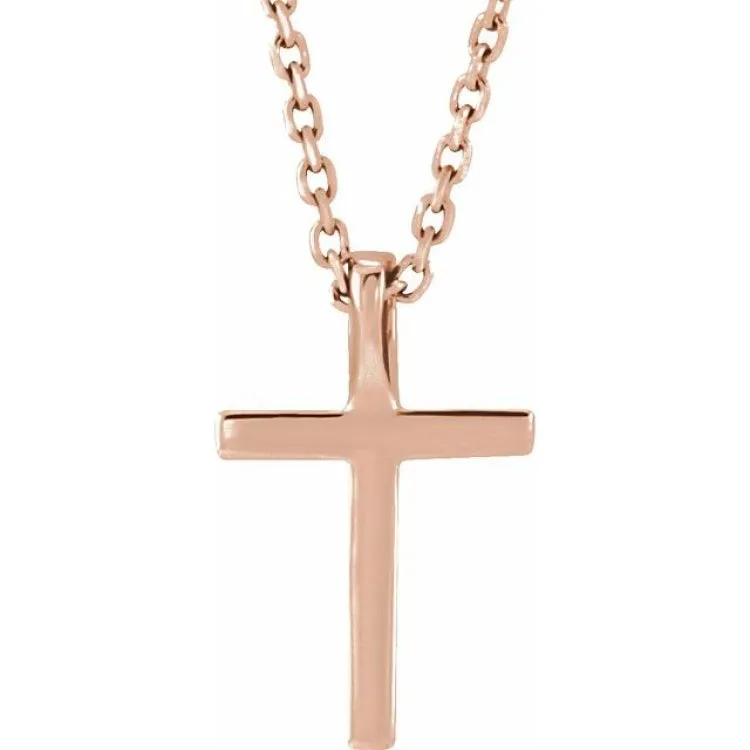 14K Rose Natural Aquamarine Petite Cross 16" Necklace