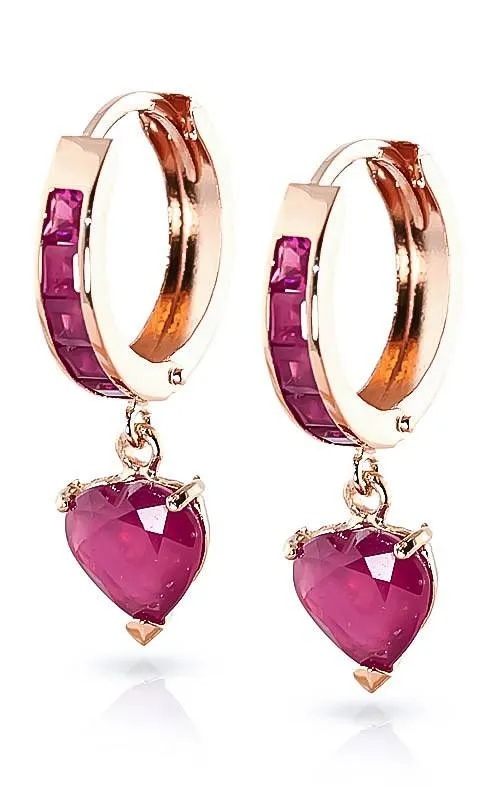 14K Solid Rose Gold Hoop Natural Ruby Earrings Certified